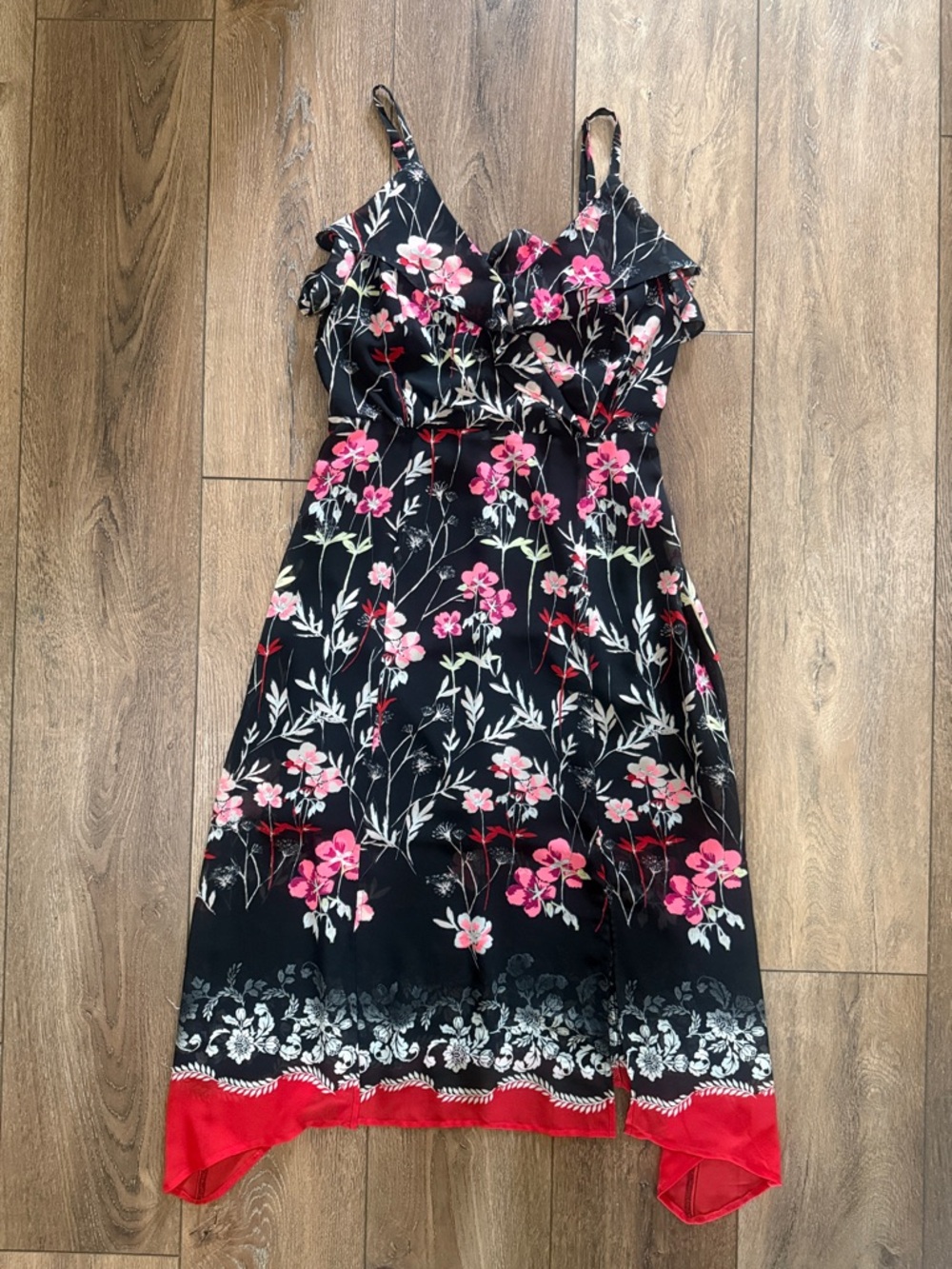 Express Black Top with Bright Pink Floral Accents
